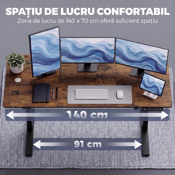 HOMCOM Birou standing electric reglabil, maro rustic | Aosom Romania