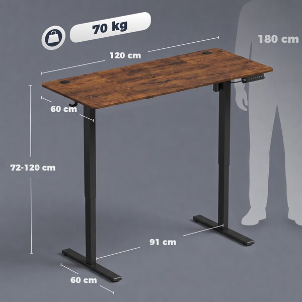 HOMCOM Birou standing electric reglabil, maro rustic | Aosom Romania