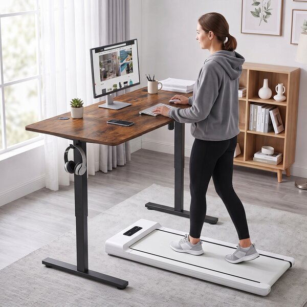 HOMCOM Birou standing electric reglabil, maro rustic | Aosom Romania