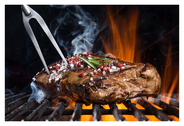 Tablou cu steac pe grill (90x60 cm)