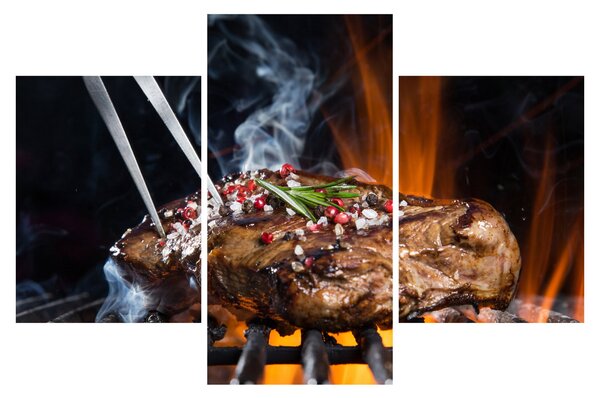 Tablou cu steac pe grill (90x60 cm)