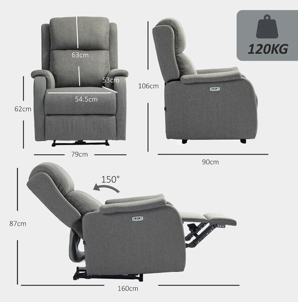 HOMCOM Fotoliu Relax Electric Reclinabil cu Port USB, Gri Închis | Aosom Romania
