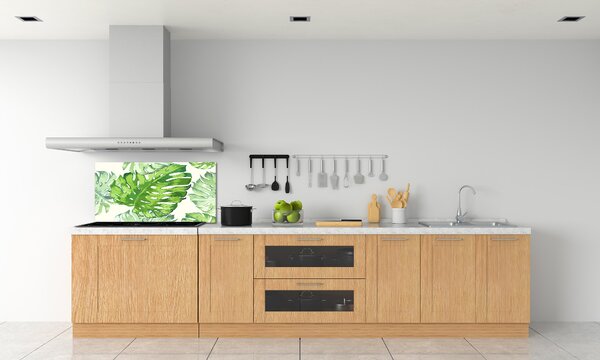 Panou sticla securizata bucatarie frunze tropicale