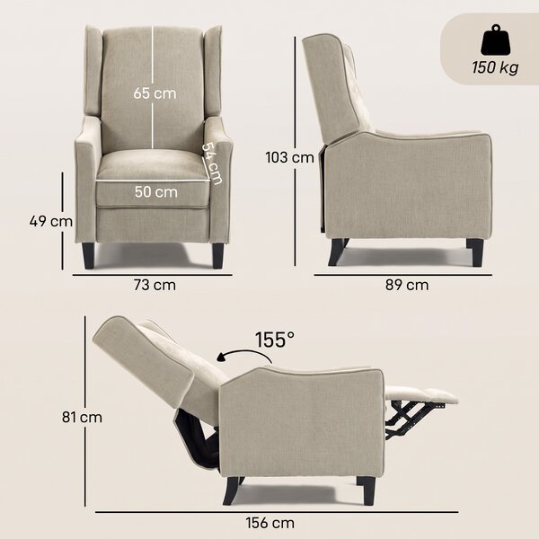 HOMCOM Fotoliu Recliner Manual 155° cu Suport pentru Picioare, Șezut Gros, Material Tip In, Maro Deschis | Aosom Romania