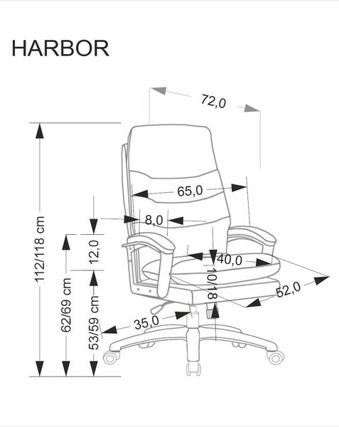 Scaun birou HARBOR, negru, piele ecologica, 65x72x112-118 cm