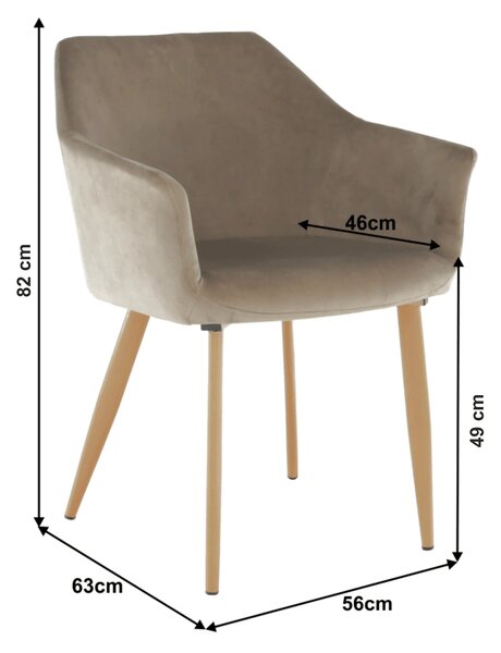 Scaun ODOVEL, grej/fag, stofa catifelata/metal, 56x63x82 cm