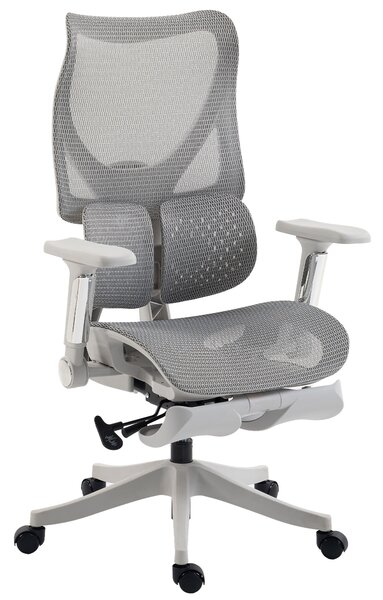 HOMCOM Scaun de birou ergonomic cu suport pentru picioare și plasă respirabilă, gri | Aosom Romania