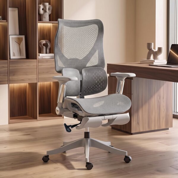 HOMCOM Scaun de birou ergonomic cu suport pentru picioare și plasă respirabilă, gri | Aosom Romania