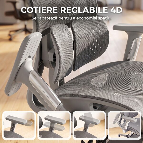 HOMCOM Scaun de birou ergonomic cu suport pentru picioare și plasă respirabilă, gri | Aosom Romania