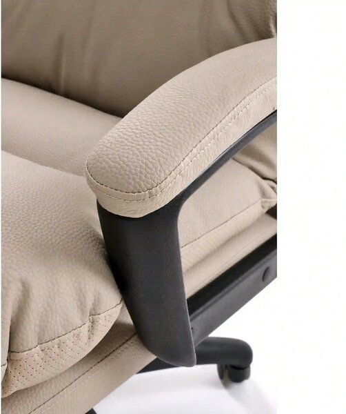 Scaun birou HARBOR, bej/negru, piele ecologica, 65x72x112-118 cm