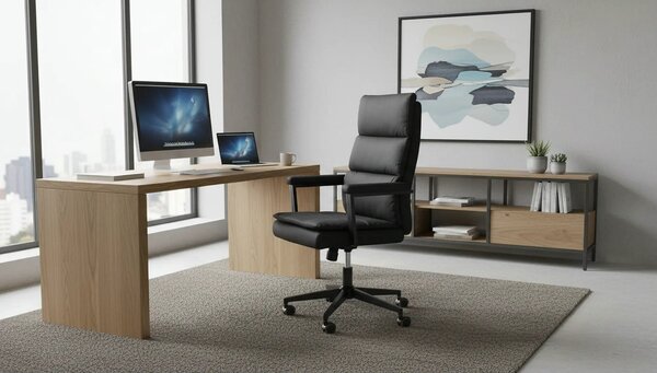Scaun birou ADRIANO 2, negru, piele ecologica, 65x70x104-110 cm