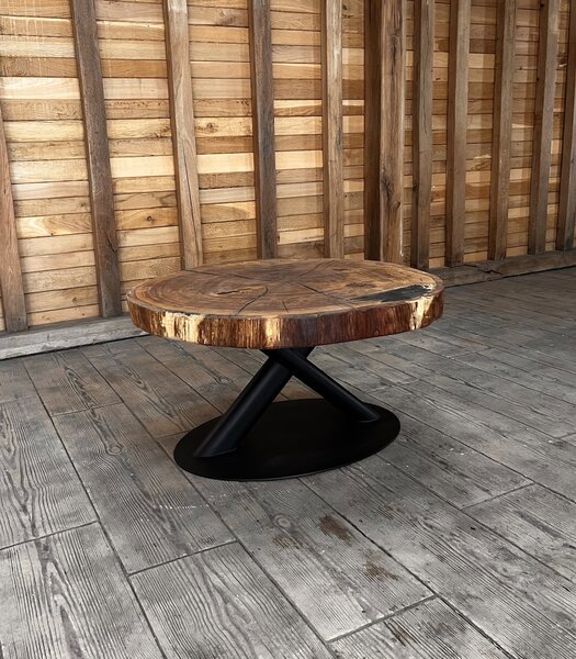 Măsuță de cafea Stejar Masiv „Epic Center” – 84x84x7 cm - X - oval