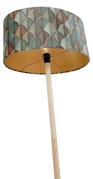 Lampă de podea din lemn cu abajur oval din catifea cu design de frunze 50cm - Mels