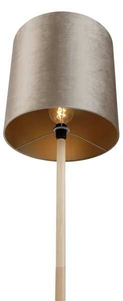 Lampă de podea din lemn cu abajur de catifea gri-maroniu 40cm - Mels