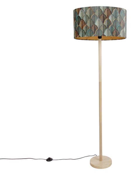 Lampă de podea din lemn cu abajur oval din catifea cu design de frunze 50cm - Mels