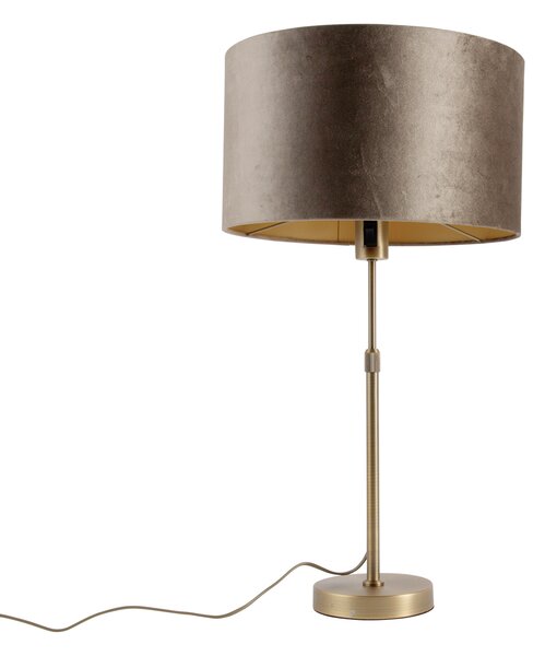 Lampă de masă bronz cu abajur de catifea maro 35cm - Parte