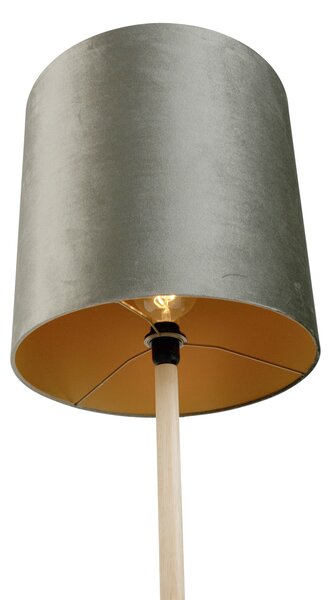 Lampă de podea din lemn cu abajur din catifea verde de 40 cm - Mels