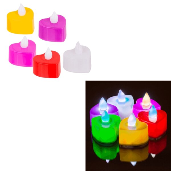 Lumanari LED tip lumanare de ceai in forma de inima HEARTS, set 6 bucati