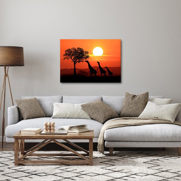 Tablou cu girafe în apus de soare (70x50 cm)