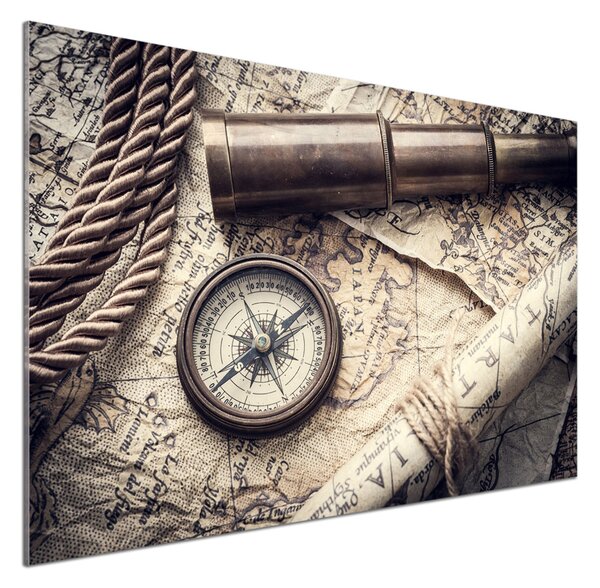 Panou sticlă decorativa bucătărie Compass Harta lupei