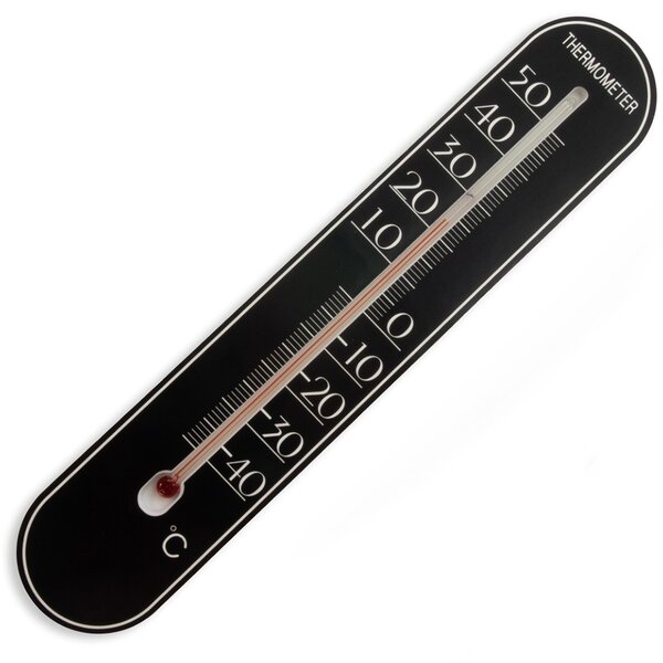 Termometru de perete Pufo Simple pentru interior/ exterior, 25 x 5 cm, negru