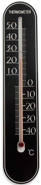 Termometru de perete Pufo Simple pentru interior/ exterior, 25 x 5 cm, negru