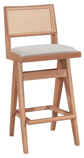 Scaun Bar Wilmor Lemn De Cauciuc Finisaj Nuc, Tapiterie Textila Gri