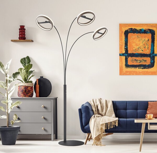 Globo Lampadar LED Della, înălțime 190 cm, negru/gri închis, 3 becuri., reglabil, Negru, Camera de zi / sufragerie, Metal, Modern