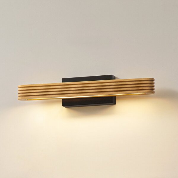 Lucande Aplică LED Lieske, 40 cm, lemn, negru, Lemn, Camera de zi / sufragerie, Lemn, Modern