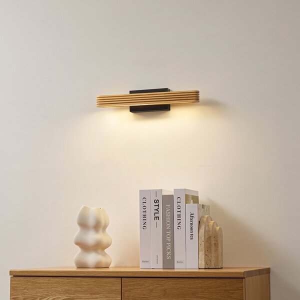 Lucande Aplică LED Lieske, 40 cm, lemn, negru, Lemn, Camera de zi / sufragerie, Lemn, Modern