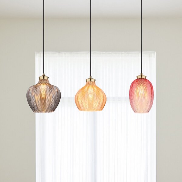 Globo Lampă suspendată Jessica, lungime 90 cm, colorată, 3 becuri, sticlă, reglabil, Multicolor, Camera de zi / sufragerie, Sticlă