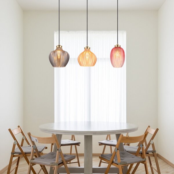 Globo Lampă suspendată Jessica, lungime 90 cm, colorată, 3 becuri, sticlă, reglabil, Multicolor, Camera de zi / sufragerie, Sticlă