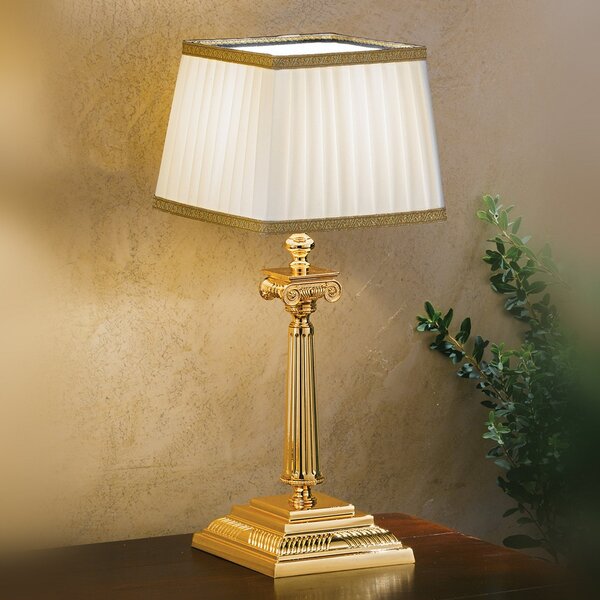Masiero Lampa de masă Sarafine, alb/auriu, abajur Pongé, înălțime 41 cm, Alb, Camera de zi / sufragerie, Țesătură / Textil