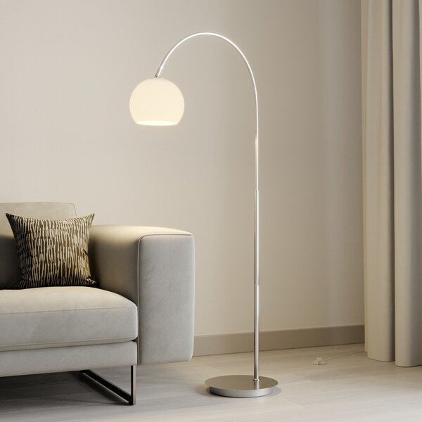 Lindby Lampă cu arc Cynthia, culoare nichel, sticlă, 140 cm, E27, Metalic, Camera de zi / sufragerie, Sticlă, Modern