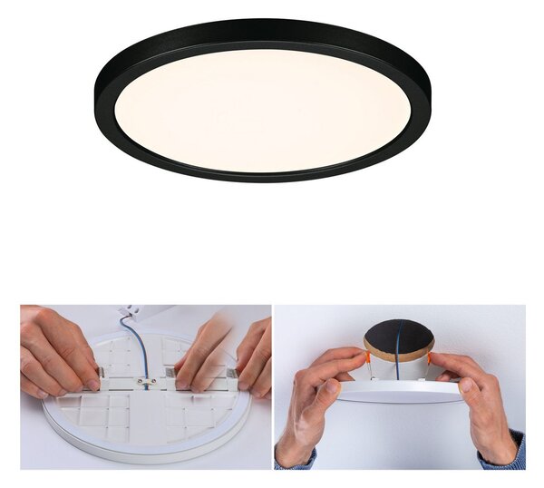 Paulmann Areo LED panou rotund negru 3000K Ø17.5cm, Negru, Baie, Plastic, Modern