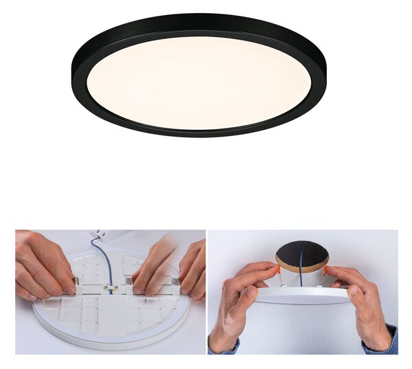 Paulmann Areo LED panou rotund negru 3000K Ø17.5cm, Negru, Baie, Plastic, Modern