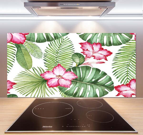 Panou sticlă bucătărie flori tropicale