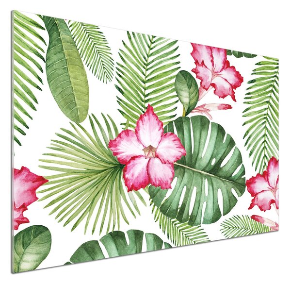 Panou sticlă bucătărie flori tropicale