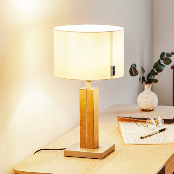 HerzBlut Dana lampă masă, stejar natur, alb, 41cm, Lemn, Camera de zi / sufragerie, Lemn, Modern