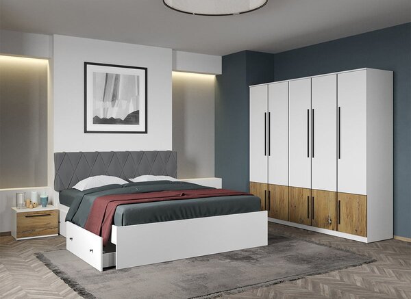 Set dormitor Alb cu Flagstaff Oak fara comoda - Sidney - C38