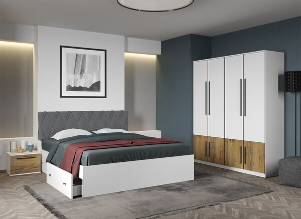 Set dormitor Alb cu Flagstaff Oak fara comoda - Sidney - C22