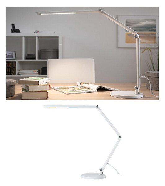 Paulmann Lampa de birou cu LED FlexBar, albă, 36 cm, CCT, reglabil, Alb, Studiu / Birou, Metal, Modern