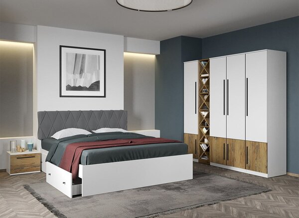 Set dormitor Alb cu Flagstaff Oak fara comoda - Sidney - C24