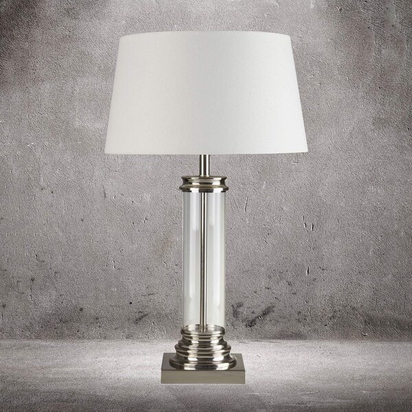 Searchlight Lampă masă Pedestal, argintiu cu abajur crem, Metalic, Camera de zi / sufragerie, Țesătură / Textil