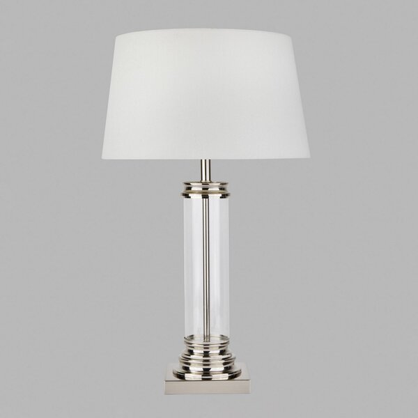Searchlight Lampă masă Pedestal, argintiu cu abajur crem, Metalic, Camera de zi / sufragerie, Țesătură / Textil