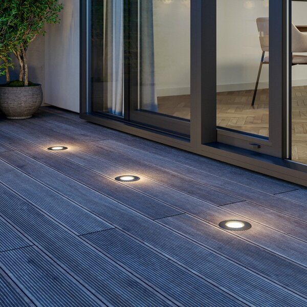 Lucande LED pentru încastrat în podea Ava, Ø 12 cm, rotund, IP67, Metalic, Sticlă, Modern, Corpuri de iluminat încastrate rotunde