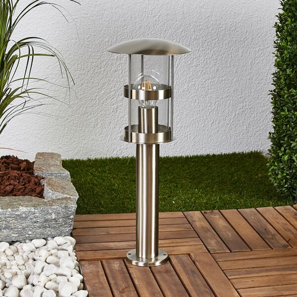 Lindby Lampă cu soclu Noemi, gri, oțel inoxidabil, 50 cm, IP44, Metalic, Metal, Modern