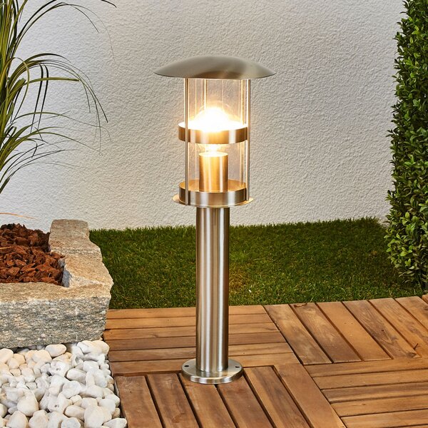 Lindby Lampă cu soclu Noemi, gri, oțel inoxidabil, 50 cm, IP44, Metalic, Metal, Modern