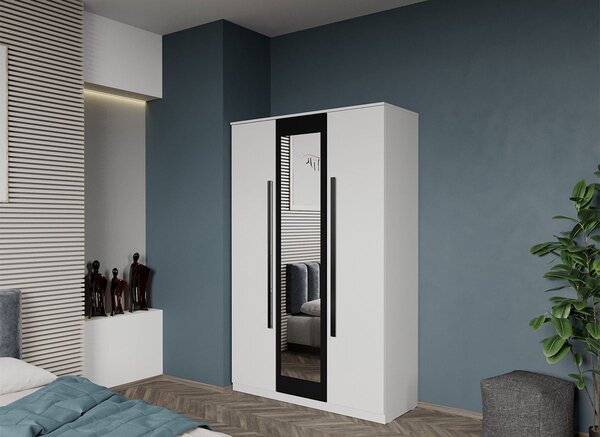 Dulap dormitor 3 usi Alb+Oglinda 124 x 192,5 cm - Dallas