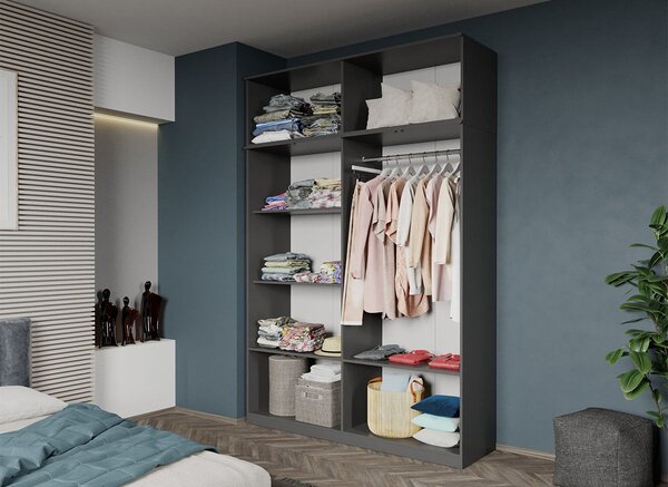 Dulap dormitor 4 usi Gri+oglinda 164,4 x 240,3 cm - Dallas